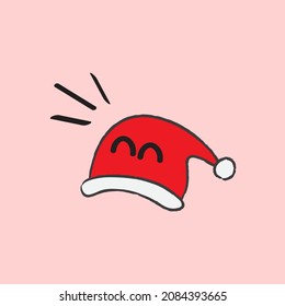 A Cute Hand Drawn Happy Christmas Hat - Amazing cute minimalist vector cheerful character suitable for sticker, fall, children book, clip art, decoration, animation, design asset and illustration