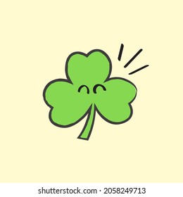 A Cute Hand Drawn Happy Clover Leaf - Amazing cute minimalist vector happy clover leaf character suitable for sticker, children book, clip art, decoration, animation, design asset and illustration
