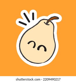 Cute Hand Drawn Happy Fruit - Pear Vector Illustration