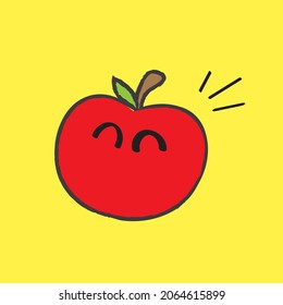 A Cute Hand Drawn Happy Red Apple - Amazing cute minimalist vector happy red apple fruit character suitable for sticker, fall, children book, decoration, animation, design asset and illustration
