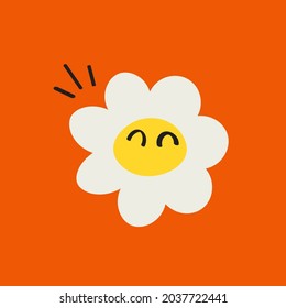 A Cute Hand Drawn Happy White flower - Amazing cute minimalist vector happy daisy character suitable for app, sticker, children book, clip art, decoration, animation, design asset and illustration