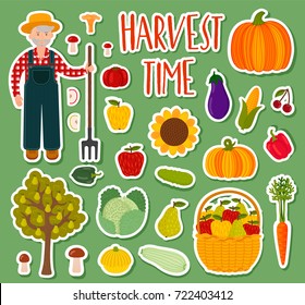 Cute hand drawn harvest set. Decoration of fall season. These elements are perfect for scrapbooking,  decoration of themed seasonal postcards and also for the harvest festival decoration.