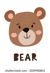 cute hand drawn head of a teddy bear and lettering quote for nursery posters, prints, cards, wall art, kids apparel, education, etc. EPS 10