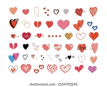 Cute hand drawn heart icon set