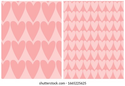 Cute Hand Drawn Heart Seamless Vector Pattern. Blush Pink Hearts Isolated on a Light Pink Background. Funny Infantile Style Romantic Print for Fabric, Textile, Valentine's Day Decoration.
