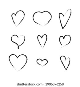 Cute Hand Drawn Heart Shapes Set. Grunge Elements Isolated On White Background. Vector Illustration.