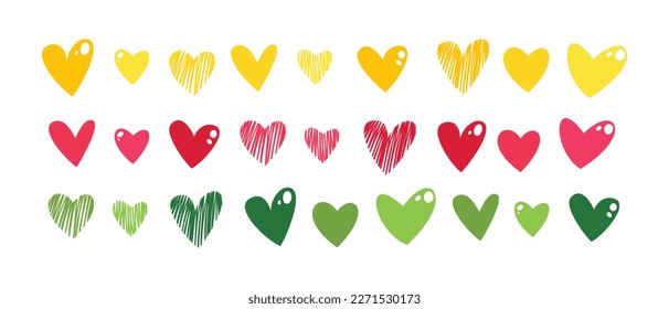 Cute hand drawn hearts collection  Color hearts  Ready  made heart  shape design elements for congratulations cards  banners  newsletters  Can be used for pattern making   printing 