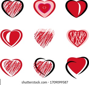 Cute hand drawn hearts icon vector set-8