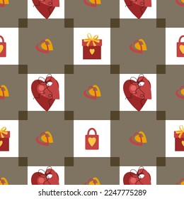 Cute hand drawn hearts, padlocks and gifts. Lovely romantic background, great for Valentines Day.