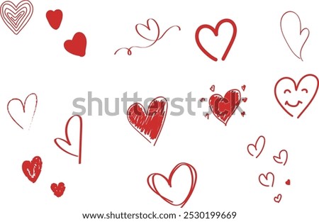cute hand drawn hearts in red color