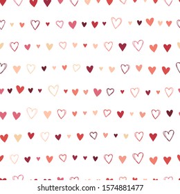 Cute hand drawn hearts seamless pattern, romantic doodle hearts background, great for Valentines Day textiles, banners, wrapping - vector design 