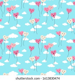 Cute hand drawn hearts seamless pattern, fun comic heart background, great for kids, valentines day, fabrics, wallpapers, banners - vector design