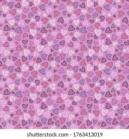Cute hand drawn hearts seamless pattern, lovely romantic background, great for Valentine's Day, Mother's Day, textiles, wallpapers, banners  - vector design