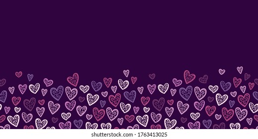 Cute hand drawn hearts seamless pattern, lovely romantic background, great for Valentine's Day, Mother's Day, textiles, wallpapers, banners  - vector design