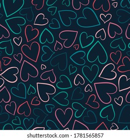 Cute hand drawn hearts seamless pattern, lovely romantic background, great for Valentine's Day, Mother's Day, textiles, wallpapers, banners  - vector design
