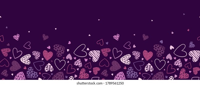 Cute hand drawn hearts seamless pattern, lovely romantic background, great for Valentine's Day, Mother's Day, textiles, wallpapers, banners  - vector design