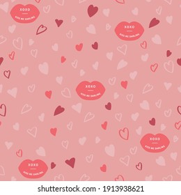 Cute hand drawn hearts seamless pattern, lovely romantic background, great for Valentine's Day, Mother's Day, textiles, wallpapers, banners - vector design in pink background.