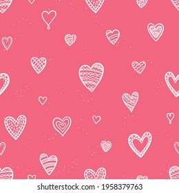 Cute hand drawn hearts seamless pattern, lovely romantic background, great for Valentine's Day, Mother's Day, textiles, wallpapers, banners  - vector design