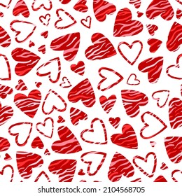 Cute hand drawn hearts seamless pattern, lovely romantic background, great for Valentine's Day, Mother's Day, textiles, wallpapers, banners  - vector design