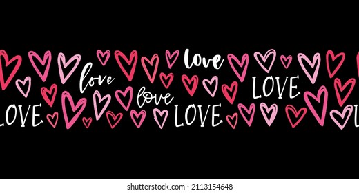 Cute hand drawn hearts seamless pattern, lovely romantic background, great for Valentine's Day, Mother's Day, textiles, wallpapers, banners  - vector design
