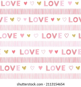 Cute hand drawn hearts seamless pattern, lovely romantic background, great for Valentine's Day, Mother's Day, textiles, wallpapers, banners  - vector design
