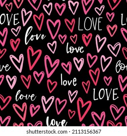 Cute hand drawn hearts seamless pattern, lovely romantic background, great for Valentine's Day, Mother's Day, textiles, wallpapers, banners  - vector design
