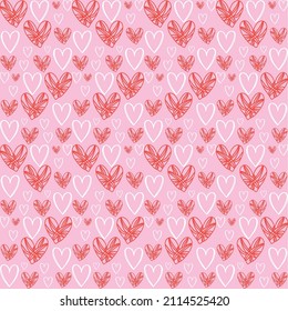 Cute hand drawn hearts seamless pattern, lovely romantic background, great for Valentine's Day, Mother's Day, textiles, wallpapers, banners - vector design