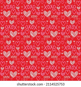 Cute hand drawn hearts seamless pattern, lovely romantic background, great for Valentine's Day, Mother's Day, textiles, wallpapers, banners - vector design