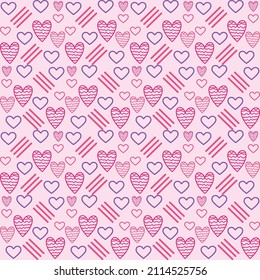 Cute hand drawn hearts seamless pattern, lovely romantic background, great for Valentine's Day, Mother's Day, textiles, wallpapers, banners - vector design