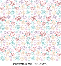 Cute hand drawn hearts seamless pattern, lovely romantic background, great for Valentine's Day, Mother's Day, textiles, wallpapers, banners - vector design