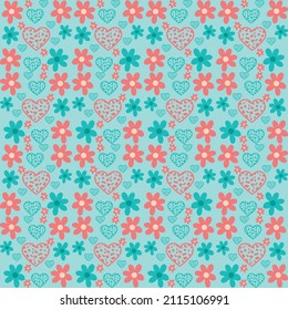 Cute hand drawn hearts seamless pattern, lovely romantic background, great for Valentine's Day, Mother's Day, textiles, wallpapers, banners - vector design