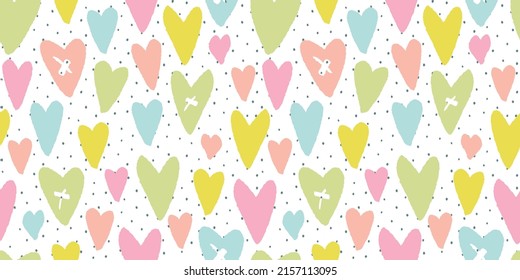 Cute hand drawn hearts seamless pattern, lovely romantic background, great for Valentine's Day, Mother's Day, textiles, wallpapers, banners - vector design 
