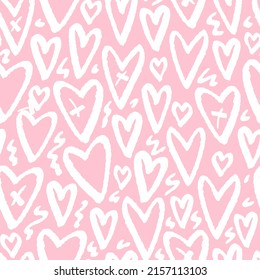 Cute hand drawn hearts seamless pattern, lovely romantic background, great for Valentine's Day, Mother's Day, textiles, wallpapers, banners - vector design 
