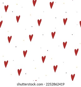 Cute hand drawn hearts seamless vector pattern. Vintage Scandi style texture. Abstract Valentines Day theme background for wrapping paper, packaging, gift, fabric, wallpaper, textile, apparel.