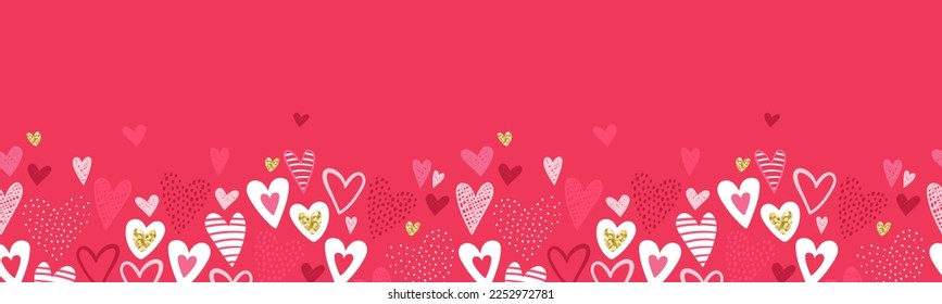 Cute hand drawn hearts seamless pattern, lovely romantic background, great for Valentine's Day, Mother's Day, textiles, wallpapers, banners - vector design 