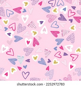 Cute hand drawn hearts seamless pattern, lovely romantic background, great for Valentine's Day, Mother's Day, textiles, wallpapers, banners - vector design 