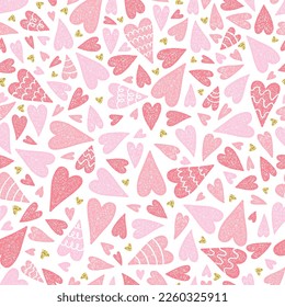 Cute hand drawn hearts seamless pattern, lovely romantic background, great for Valentine's Day, Mother's Day, textiles, wallpapers, banners - vector design 