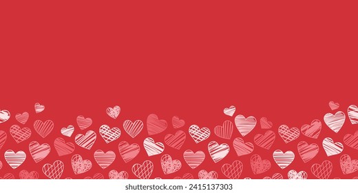 Cute hand drawn hearts seamless pattern border, Valentine's day red background design