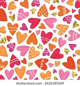 Cute hand drawn hearts seamless pattern, lovely romantic background, great for Valentine's Day, Mother's Day, textiles, wallpapers, banners  - vector design