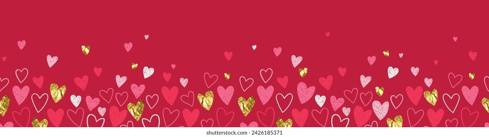 Lindo patrón sin fisuras de corazones dibujados a mano, fondo romántico encantador, ideal para el Día de San Valentín, Día de la Madre, textiles, fondos de pantalla, banderas - diseño vectorial