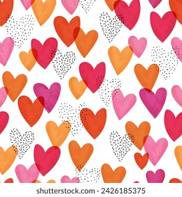 Cute hand drawn hearts seamless pattern, lovely romantic background, great for Valentine's Day, Mother's Day, textiles, wallpapers, banners  - vector design