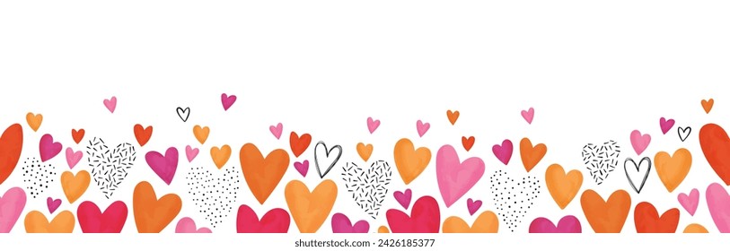 Lindo patrón sin fisuras de corazones dibujados a mano, fondo romántico encantador, ideal para el Día de San Valentín, Día de la Madre, textiles, fondos de pantalla, banderas - diseño vectorial