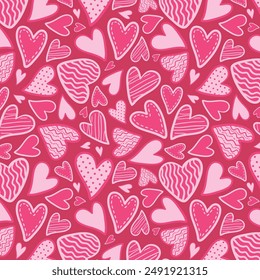 Cute hand drawn hearts seamless pattern, lovely romantic background, great for Birthday , Mother's Day, textiles, wallpapers, banners - vector design