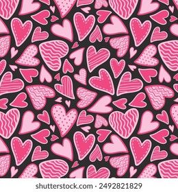 Lindo patrón sin fisuras de corazones dibujados a mano, fondo romántico encantador, ideal para cumpleaños, día de la madre, textiles, Fondos de pantalla, Anuncios - diseño de Vector