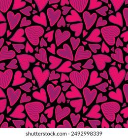 Lindo patrón sin fisuras de corazones dibujados a mano, fondo romántico encantador, ideal para cumpleaños, día de la madre, textiles, Fondos de pantalla, Anuncios - diseño de Vector