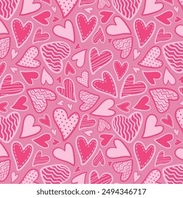 Cute hand drawn hearts seamless pattern, lovely romantic background, great for Birthday , Mother's Day, textiles, wallpapers, banners - vector design