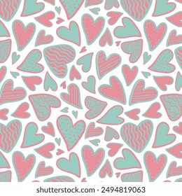 Cute hand drawn hearts seamless pattern, lovely romantic background, great for Birthday , Mother's Day, textiles, wallpapers, banners - vector design