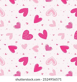 Cute hand drawn hearts seamless pattern, lovely romantic background, great for Mother's Day, textiles, wallpapers, banners - vector design