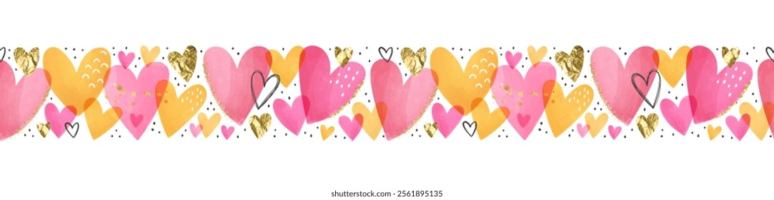 Cute hand drawn hearts seamless pattern, lovely romantic background, great for Valentine's Day, Mother's Day, textiles, wallpapers, banners - vector design
