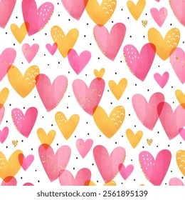 Cute hand drawn hearts seamless pattern, lovely romantic background, great for Valentine's Day, Mother's Day, textiles, wallpapers, banners - vector design
